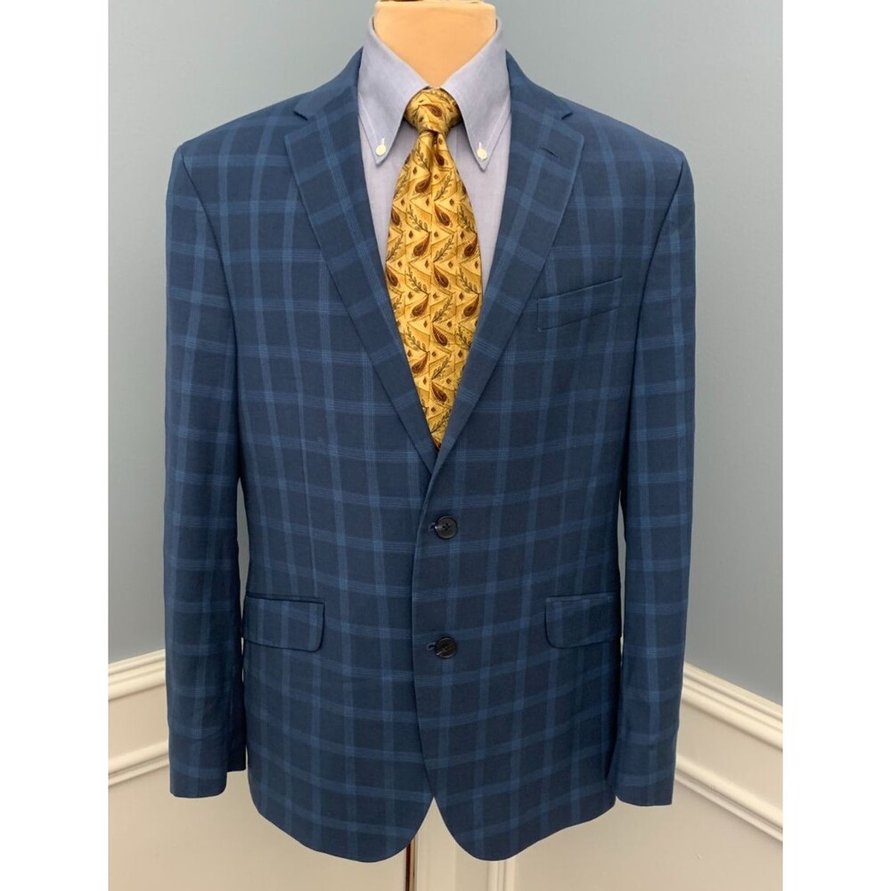 Kenneth Cole Blazer Mens 42R Plaid Windowpane Check Twill Jacket Sportcoat